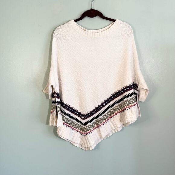Anthropologie Sleeping on Snow Cream Wool Woodland Knitted Poncho Sweater XS - Picture 2 of 10
